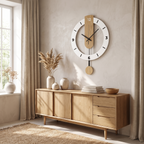 Landshut Pendulum Wall Clock, Open Dial, Wood Grain Effect in a room