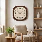 Vaxjo Retro Rounded Square Wall Clock, Walnut Effect, Silent in a room