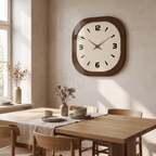Vaxjo Retro Rounded Square Wall Clock, Walnut Effect, Silent in a room