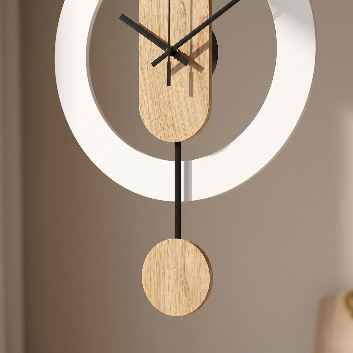 Landshut Pendulum Wall Clock, Open Dial, Wood Grain Effect, detail