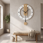 Landshut Pendulum Wall Clock, Open Dial, Wood Grain Effect in a room