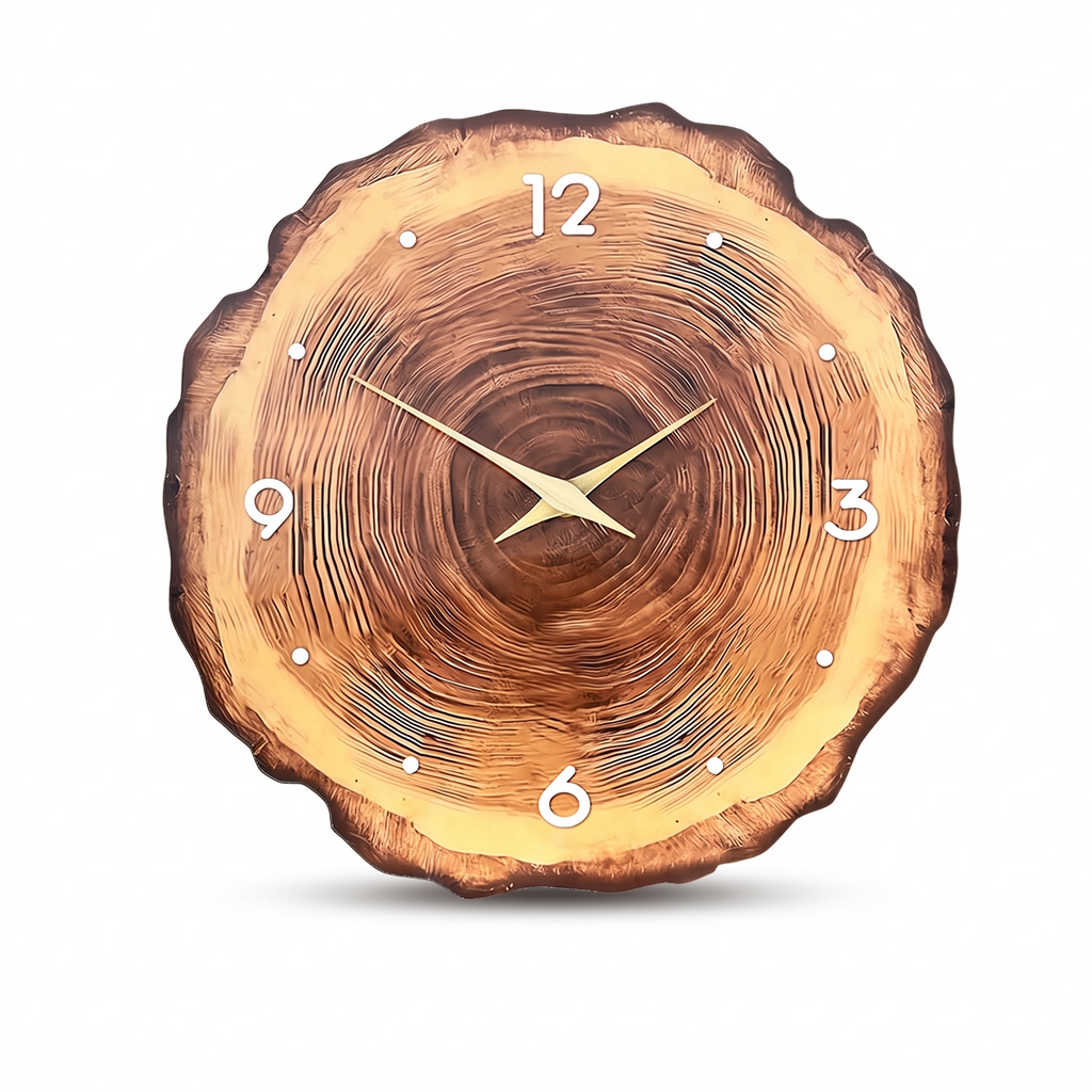 Kiruna Tree Ring Wall Clock, Wooden Hands, Silent, Tree Ring