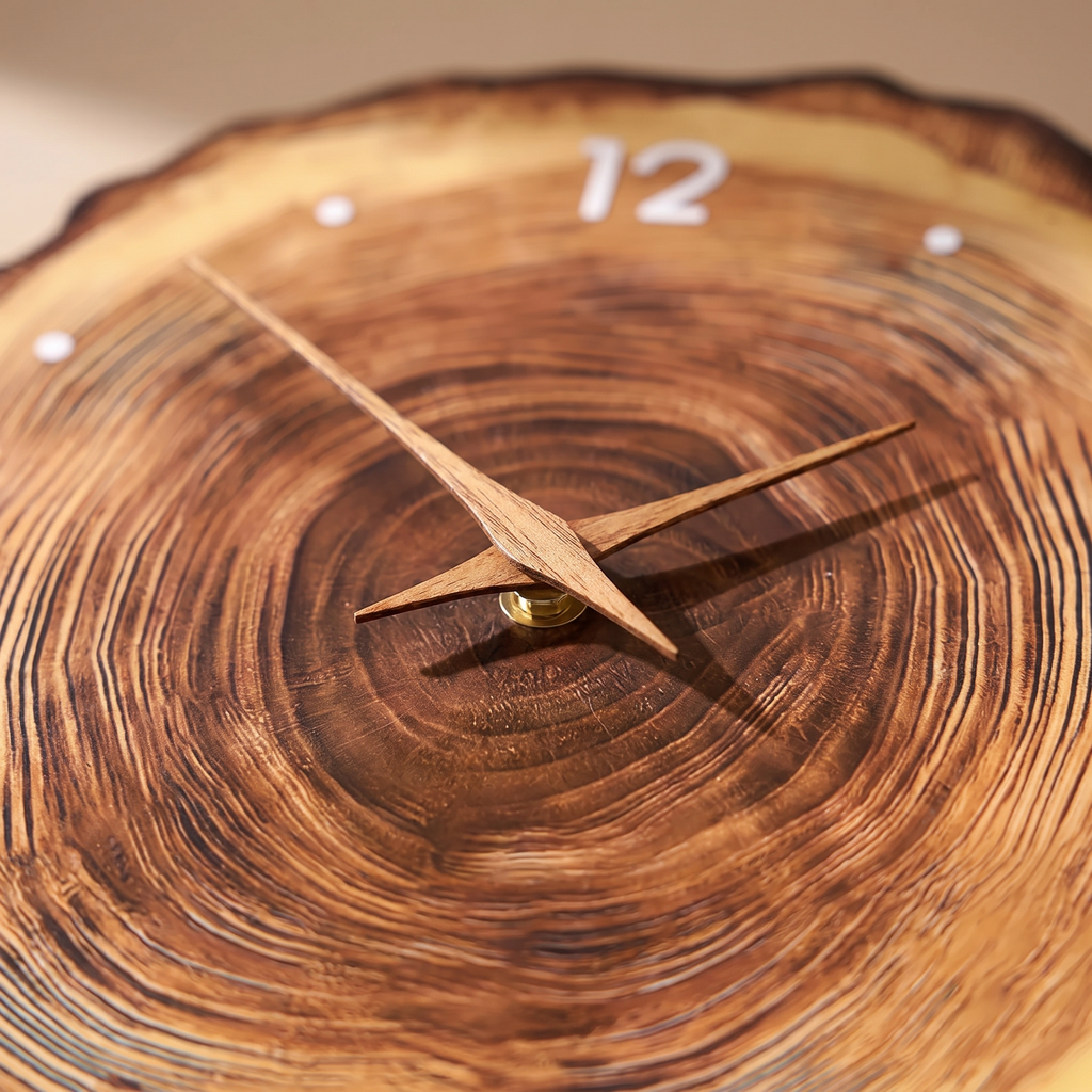 Kiruna Tree Ring Wall Clock, Wooden Hands, Silent, detail