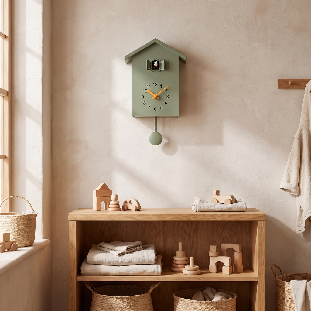 Flensburg Modern Cuckoo Clock with Pendulum in a room
