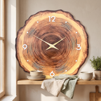Kiruna Tree Ring Wall Clock, Wooden Hands, Silent in a room