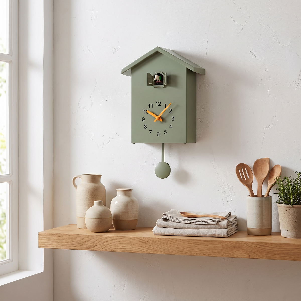 Flensburg Modern Cuckoo Clock with Pendulum in a room