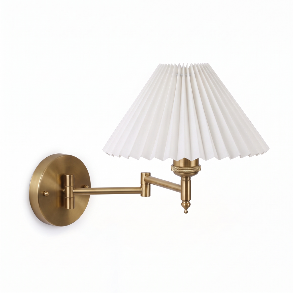 Bamberg Swing Arm Wall Lamp, Extendable, Fabric Shade, Brass