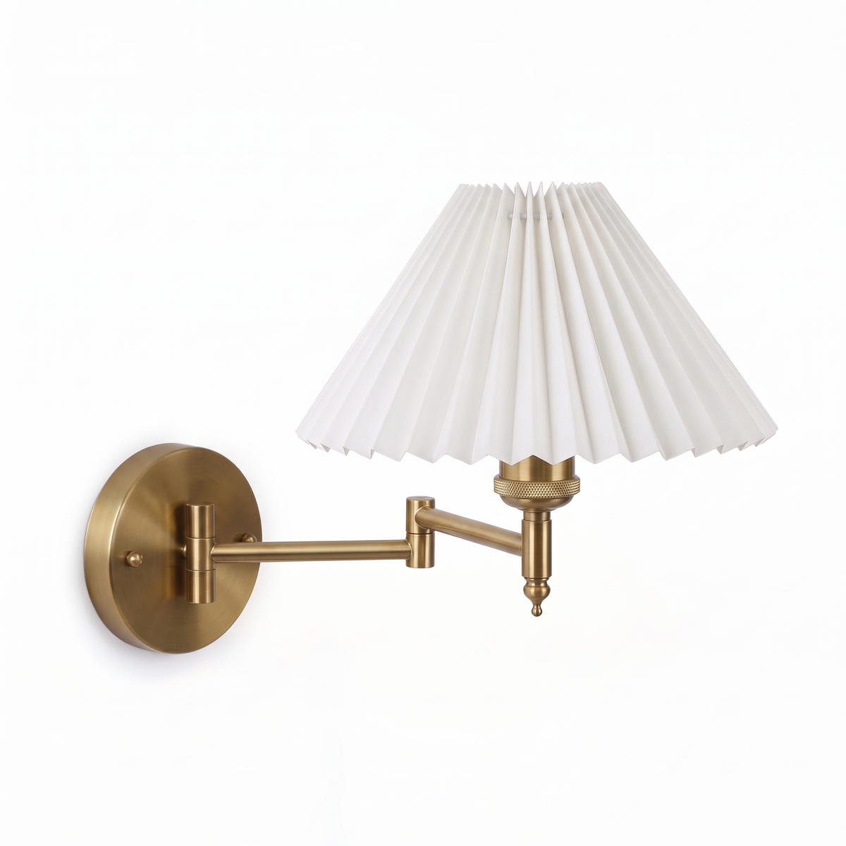 Bamberg Swing Arm Wall Lamp, Extendable, Fabric Shade, Brass