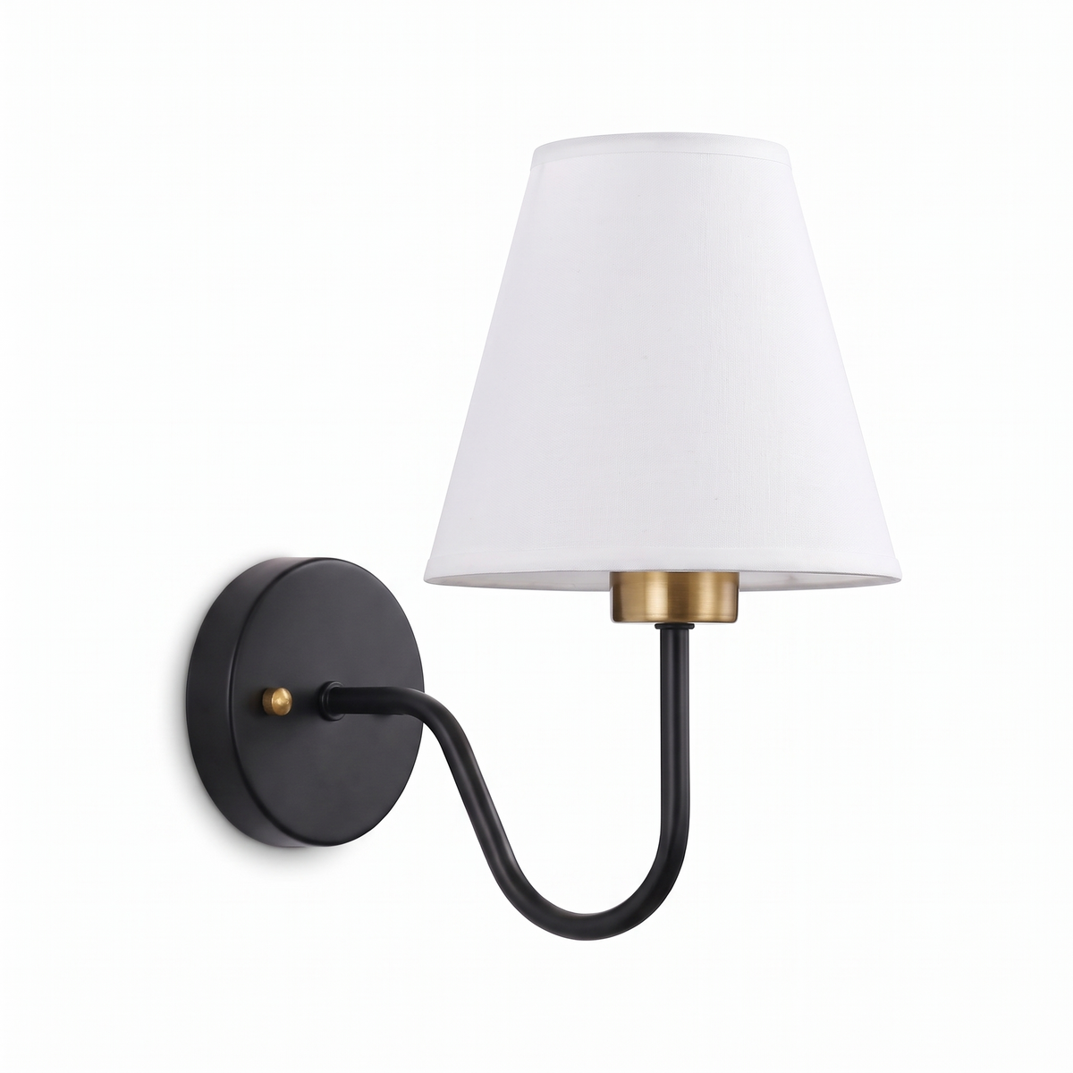 Gotha Curved Arm Wall Sconce, Fabric Shade, Single or Pair, Black