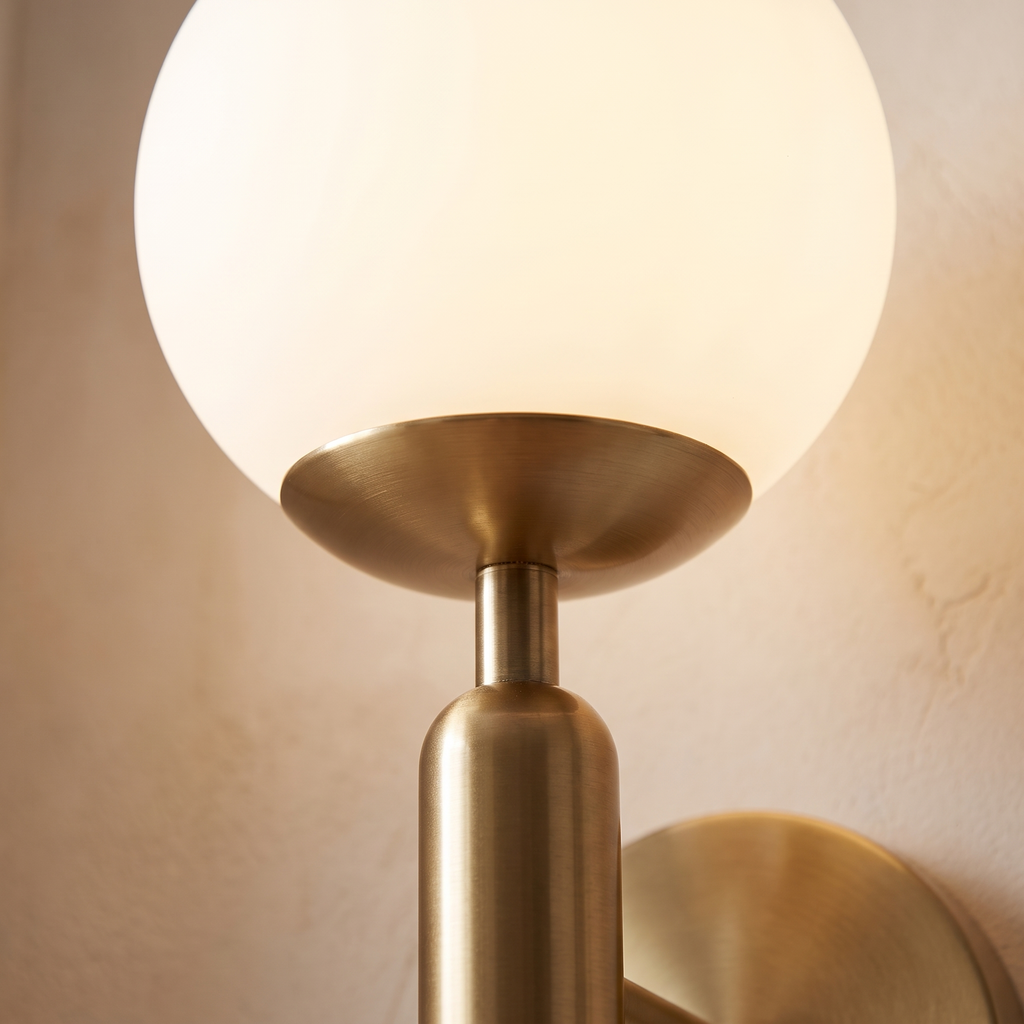 Coburg Opal Glass Globe Wall Light on Metal Column, detail