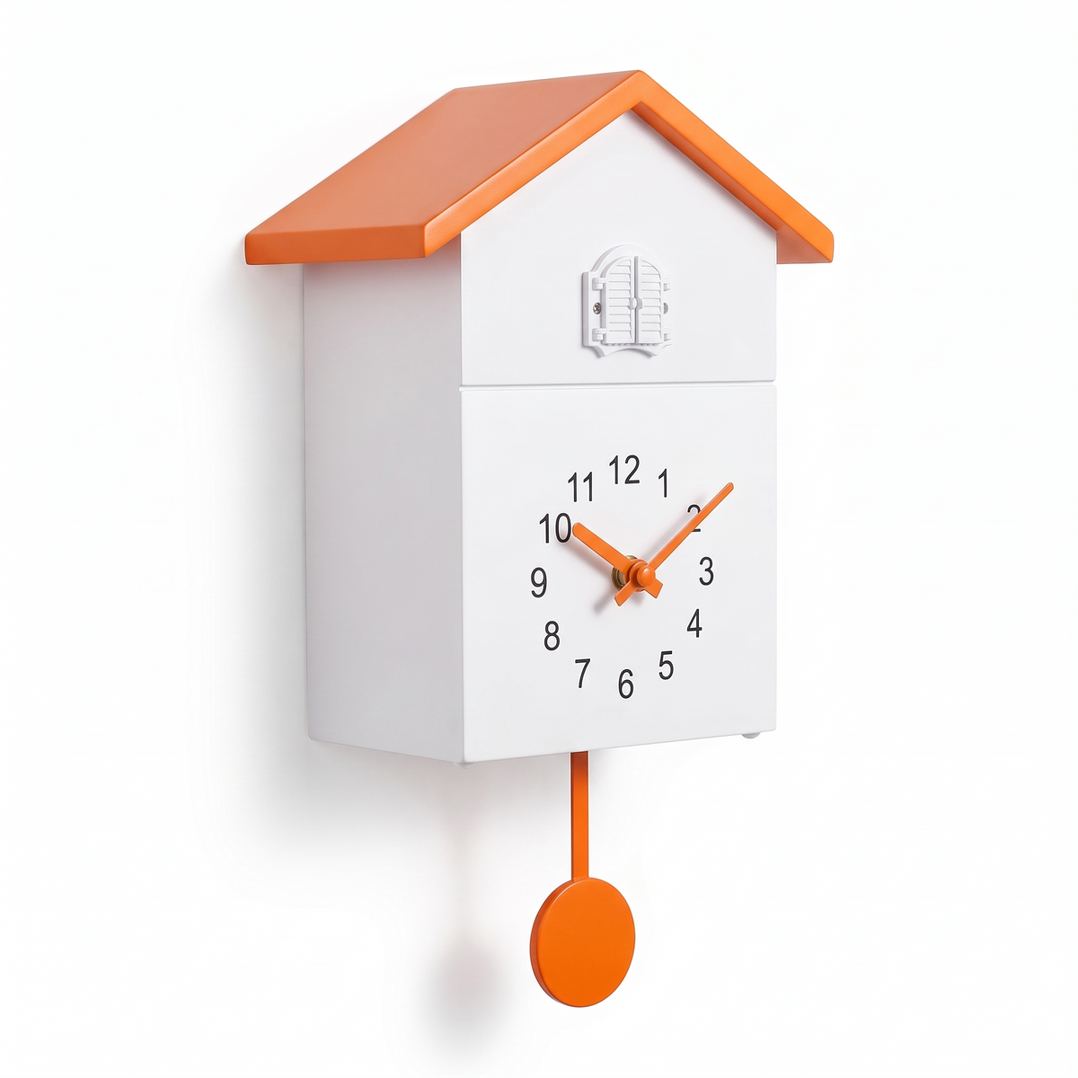 Flensburg Modern Cuckoo Clock with Pendulum, White and Orange