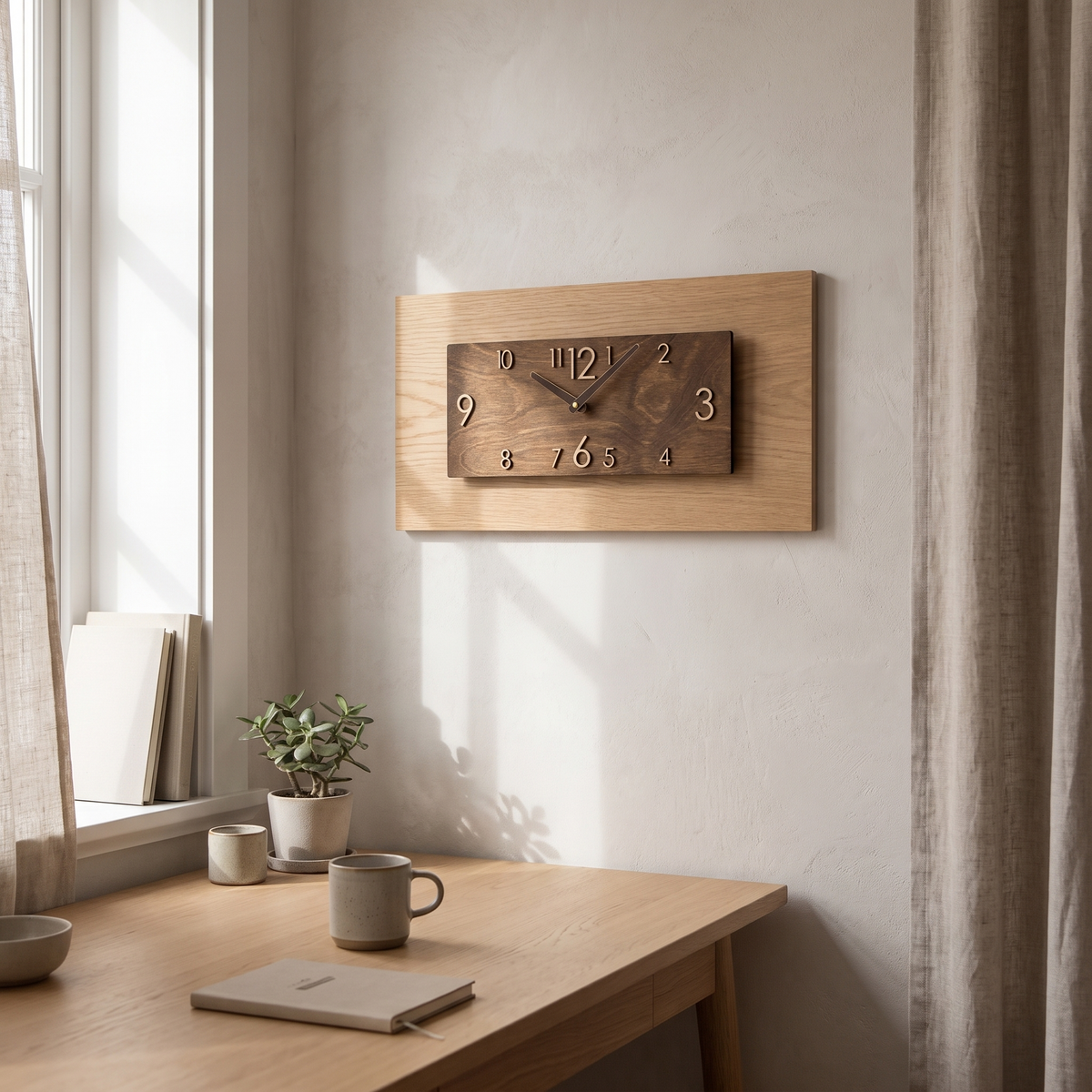 Wismar Rectangular Plank Wall Clock in a room