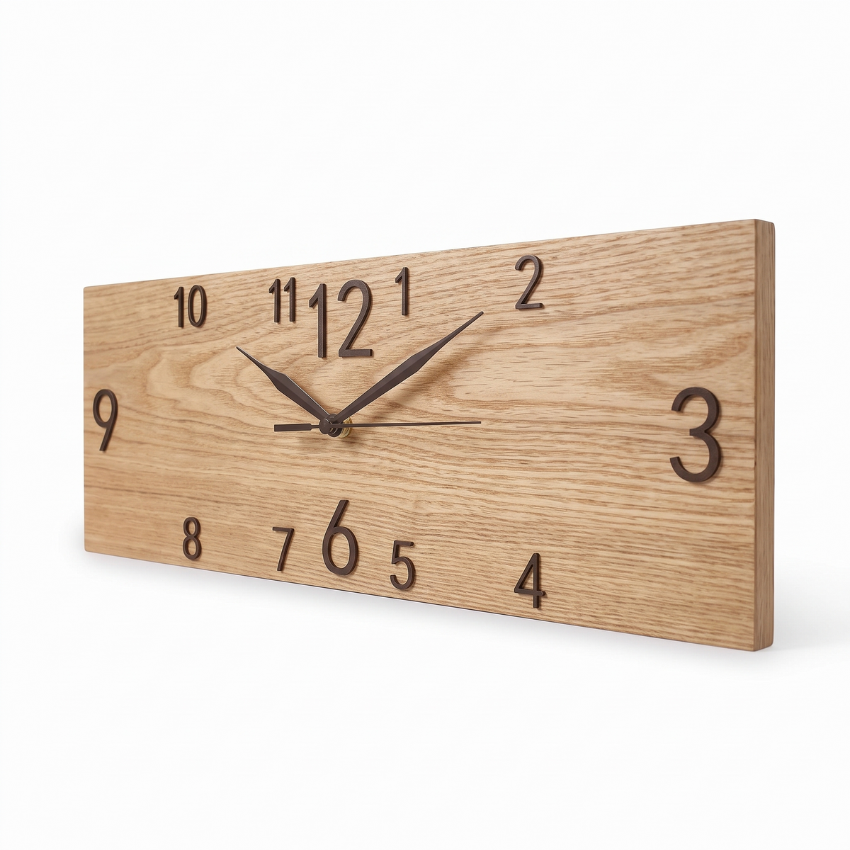 Wismar Rectangular Plank Wall Clock, Light Oak Tone on white