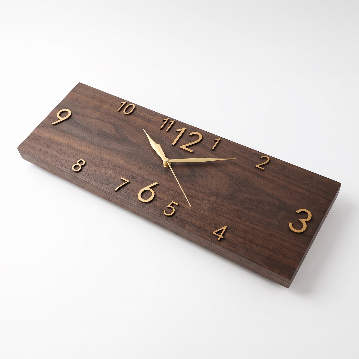 Wismar Rectangular Plank Wall Clock, Dark Walnut Tone on white