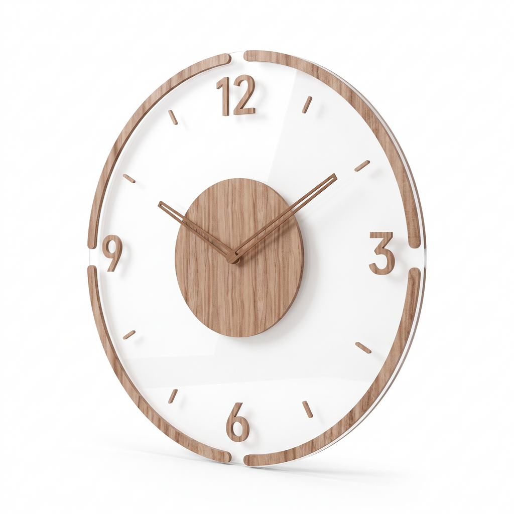 Tonsberg Clear Acrylic Wall Clock, Four Numerals, Tick Marks on white