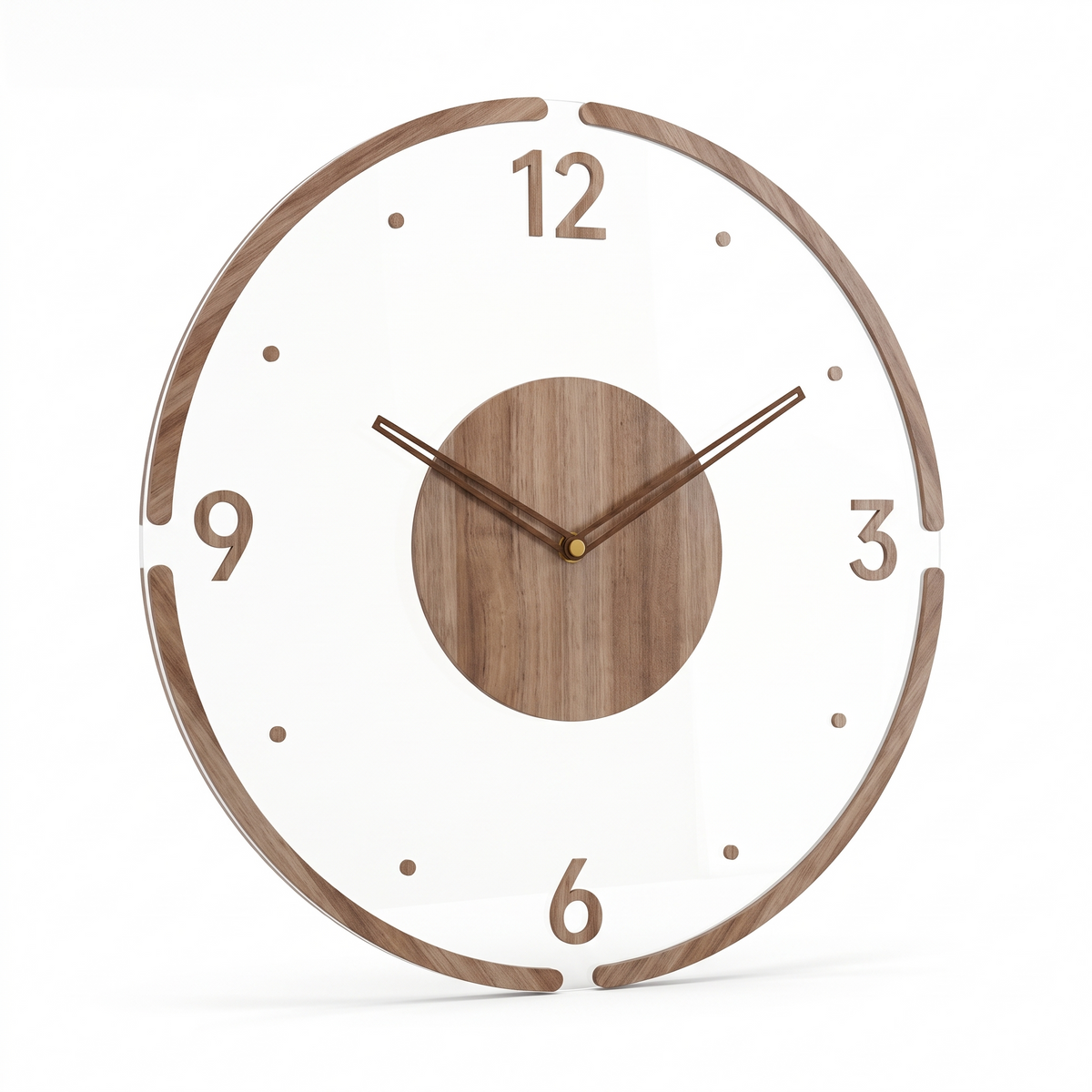 Tonsberg Clear Acrylic Wall Clock, Four Numerals, Dot Marks on white