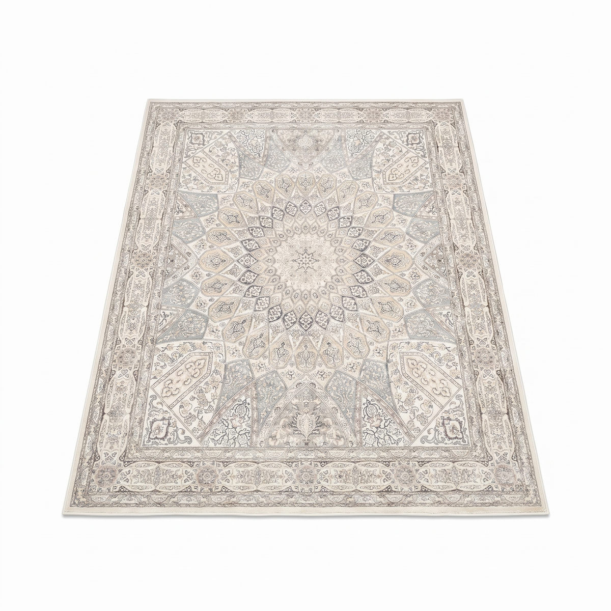 Heidelberg Washable Persian Style Rug, Pale Grey on white