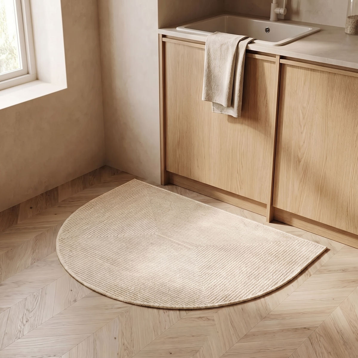 Mandal Half Moon Door Mat in a room