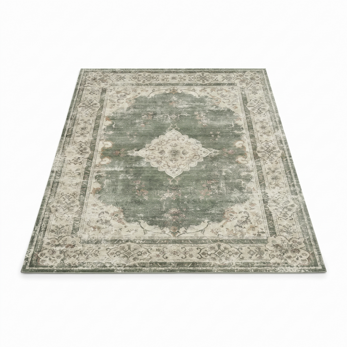 Konstanz Faded Vintage Rug, Sage on white