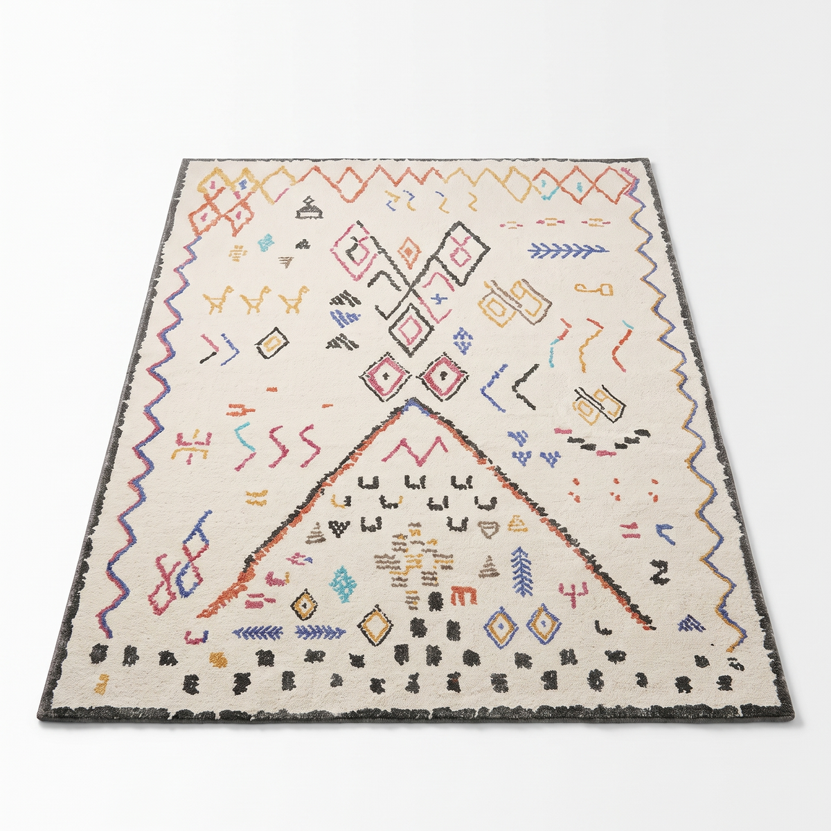 Karlstad Berber Style Rug, Cream Multi Motif on white
