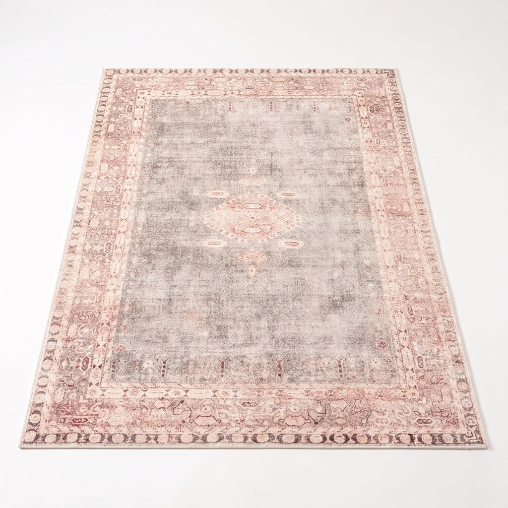 Konstanz Faded Vintage Rug, Blush on white