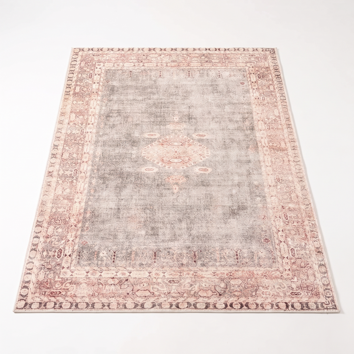 Konstanz Faded Vintage Rug, Blush on white