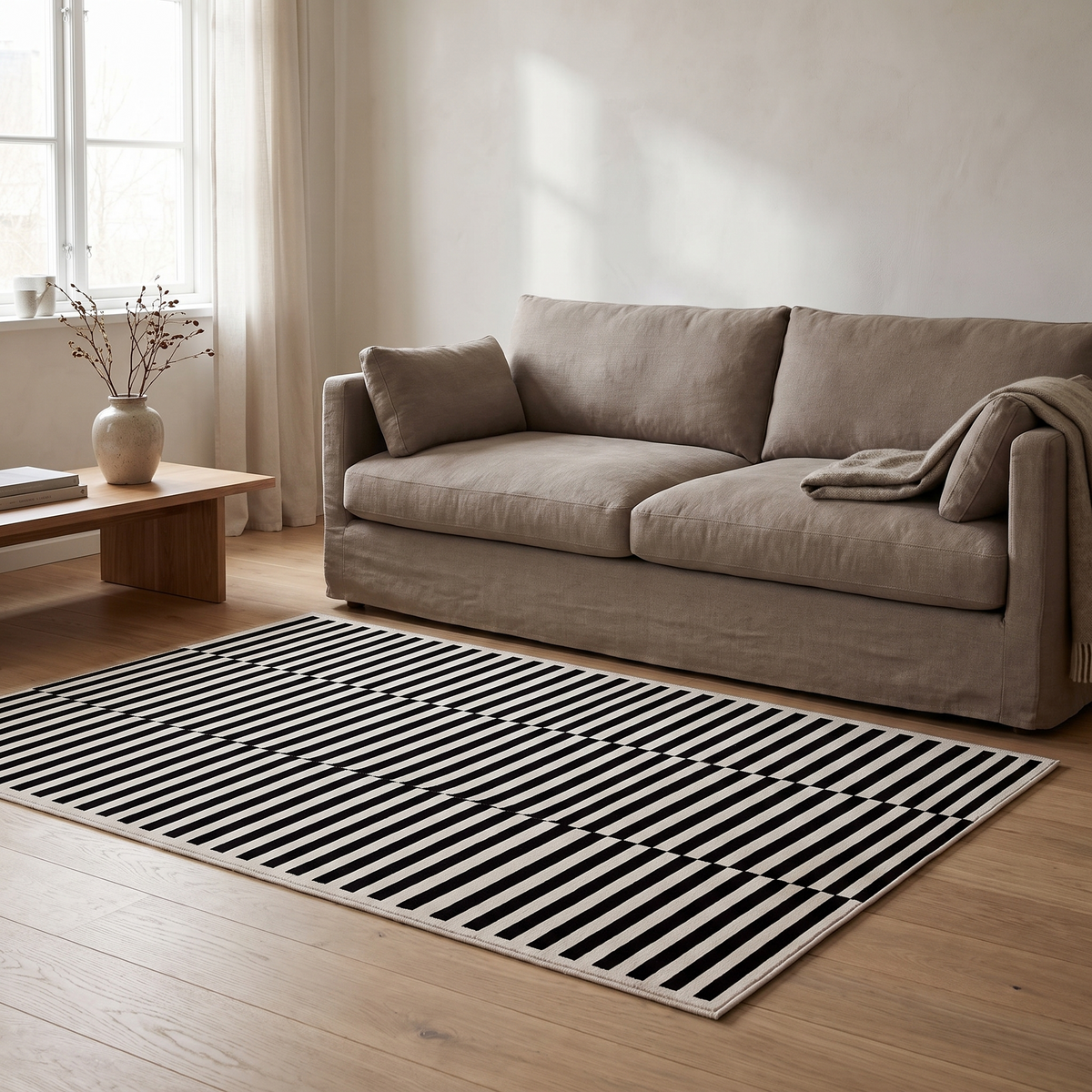 Umea Striped Rug in a room