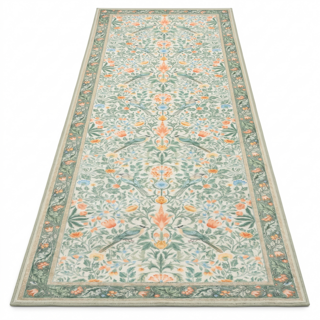 Regensburg Hallway Runner, Sage on white