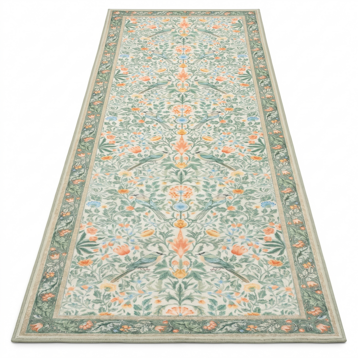 Regensburg Hallway Runner, Sage on white