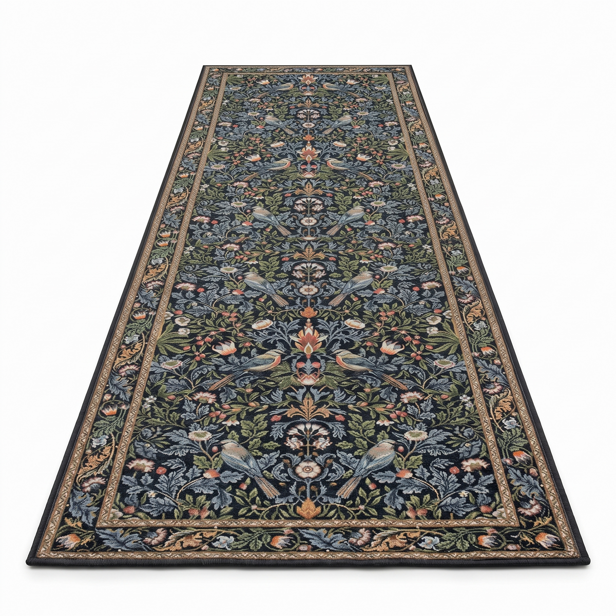Regensburg Hallway Runner, Navy on white