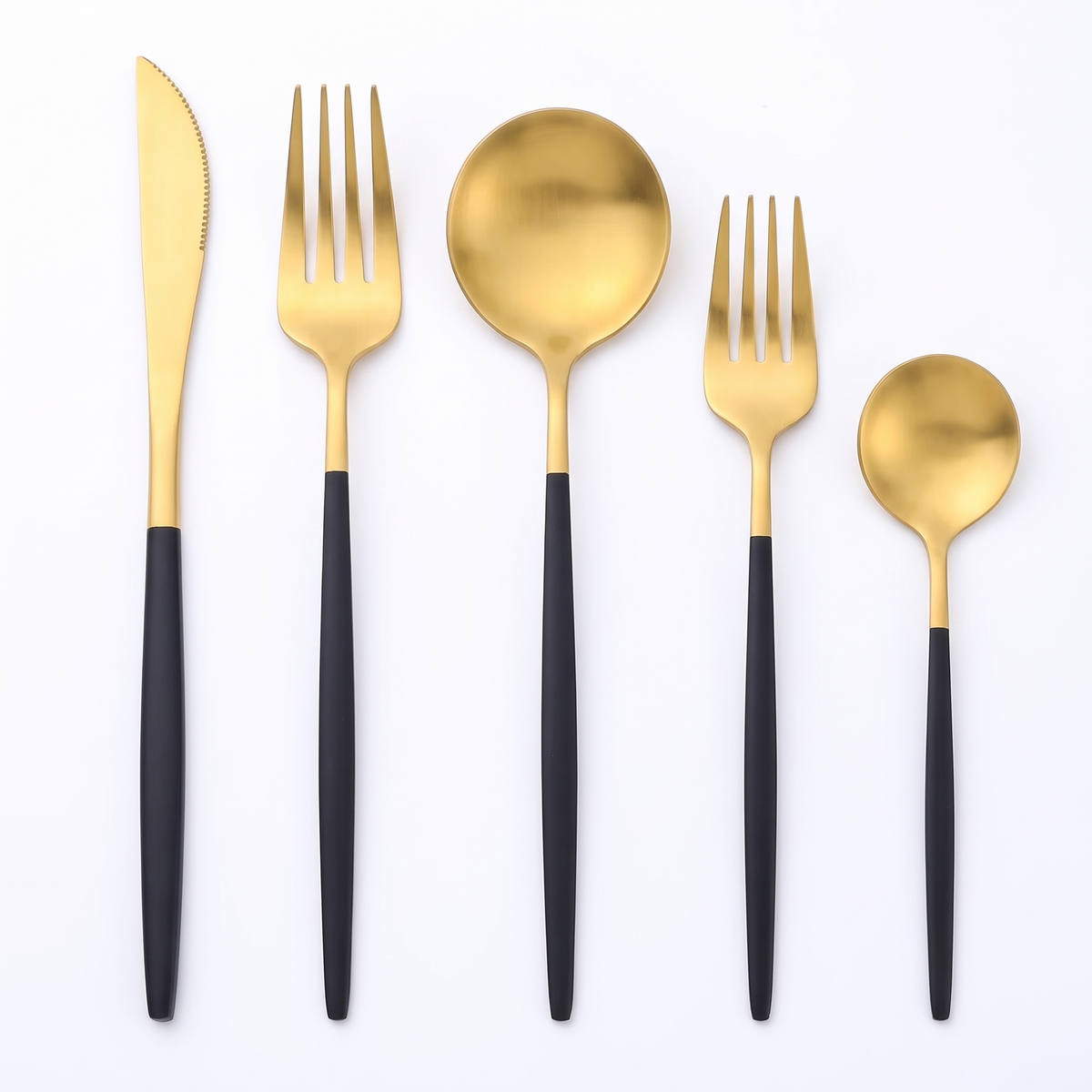 Tubingen 30 Piece Cutlery Set, Black and Gold on white