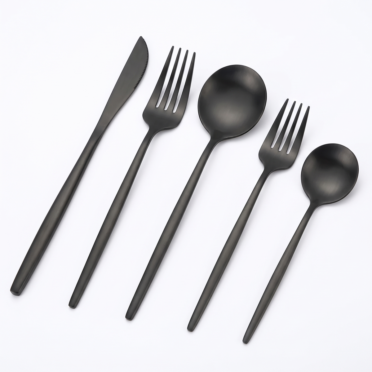 Tubingen 30 Piece Cutlery Set, Matte Black on white