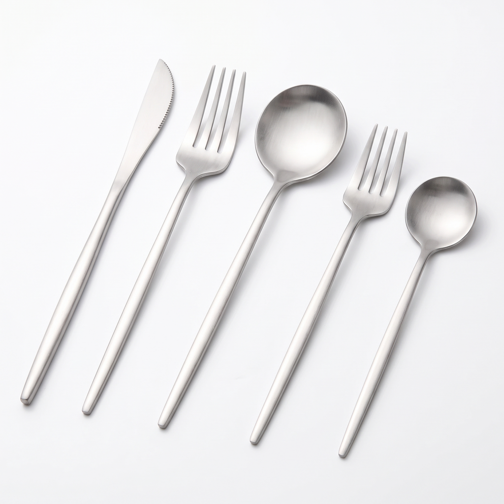 Tubingen 30 Piece Cutlery Set, Matte Silver on white