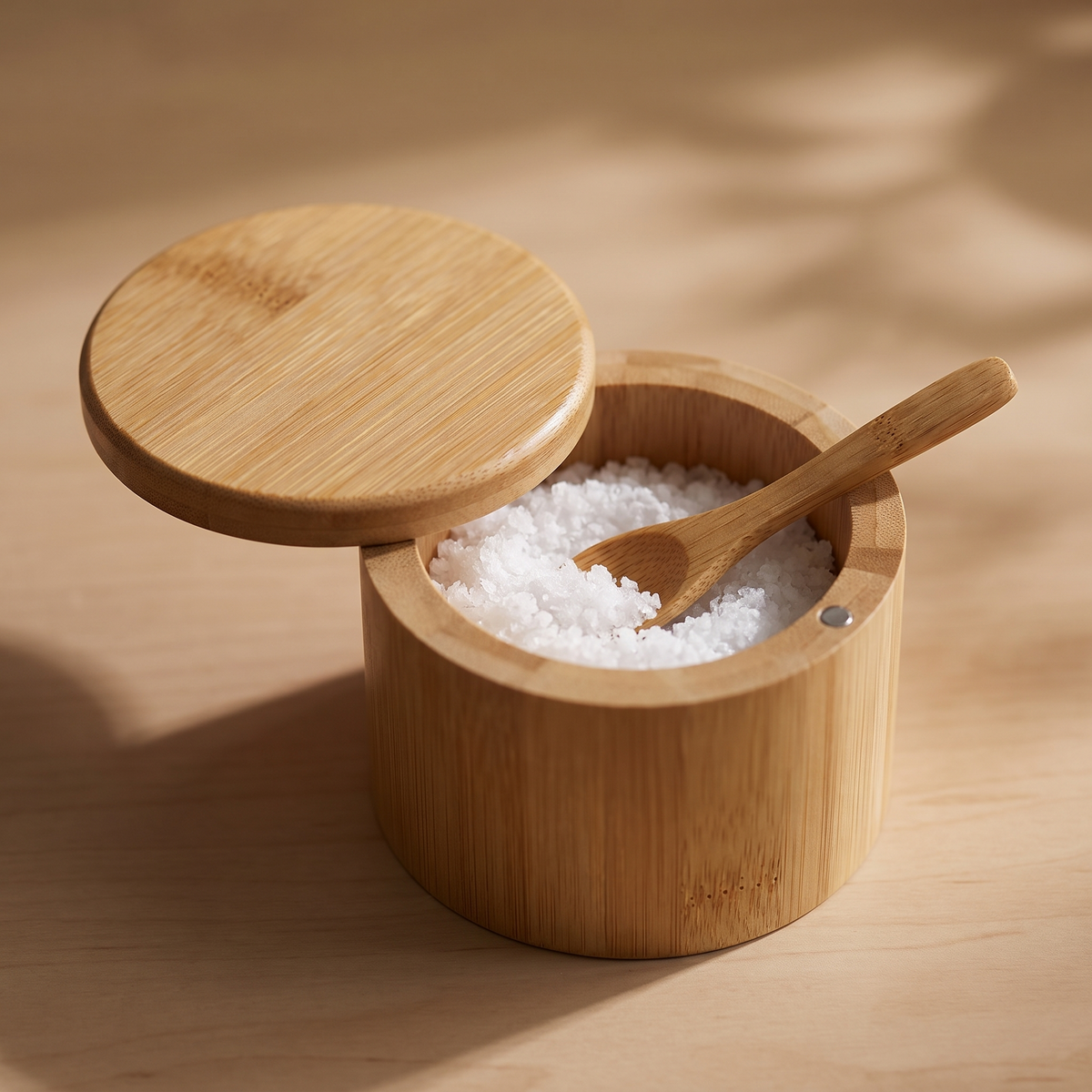 Leksand Bamboo Salt Cellar close up detail