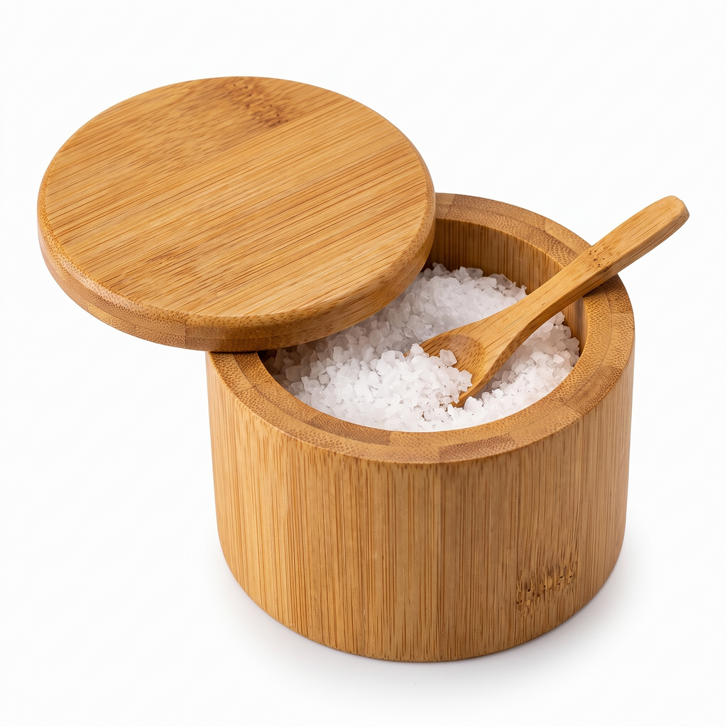 Leksand Bamboo Salt Cellar on white