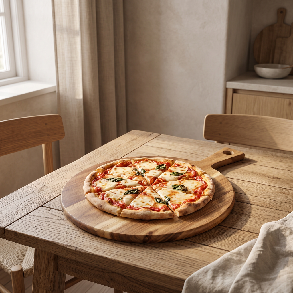 Grimstad Round Acacia Board in a room