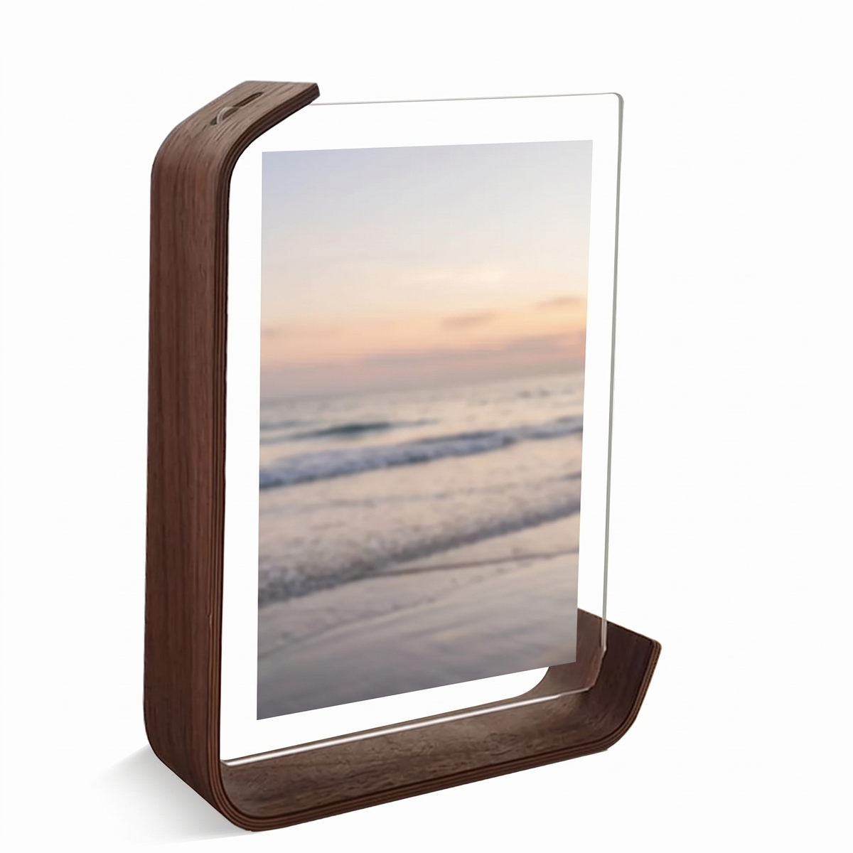Drammen Wooden L Stand Photo Frame, Walnut on white