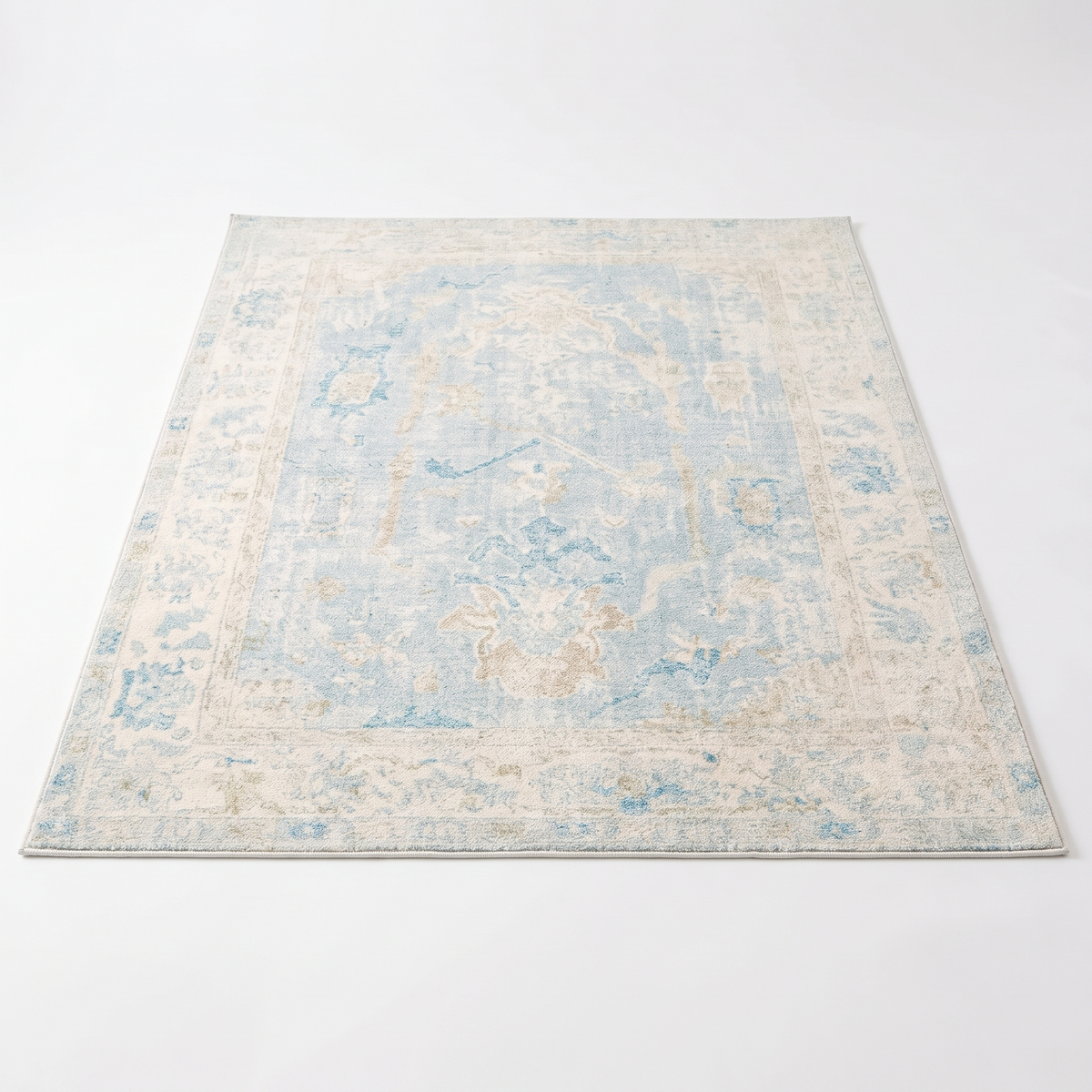 Konstanz Faded Vintage Rug, Pale Blue on white