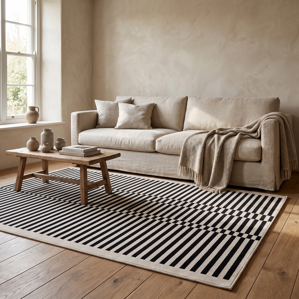 Umea Striped Rug in a room