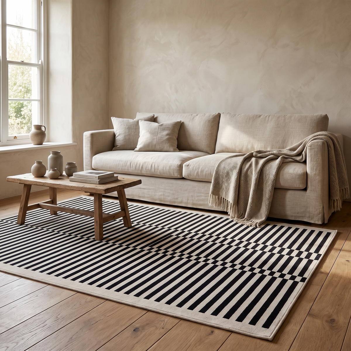 Umea Striped Rug in a room