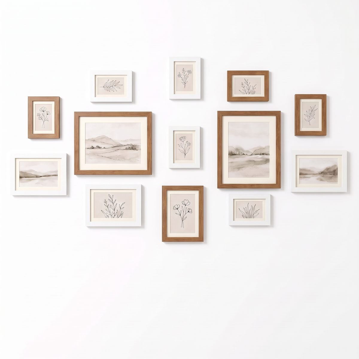 Potsdam Gallery Wall Frame Set, Teak and White on white