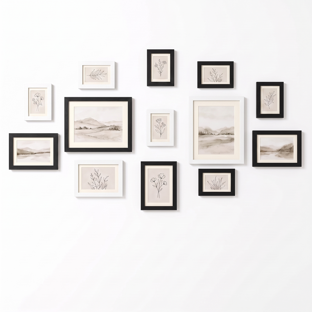 Potsdam Gallery Wall Frame Set, Black and White on white