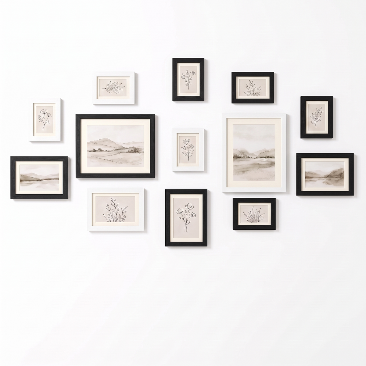 Potsdam Gallery Wall Frame Set, Black and White on white