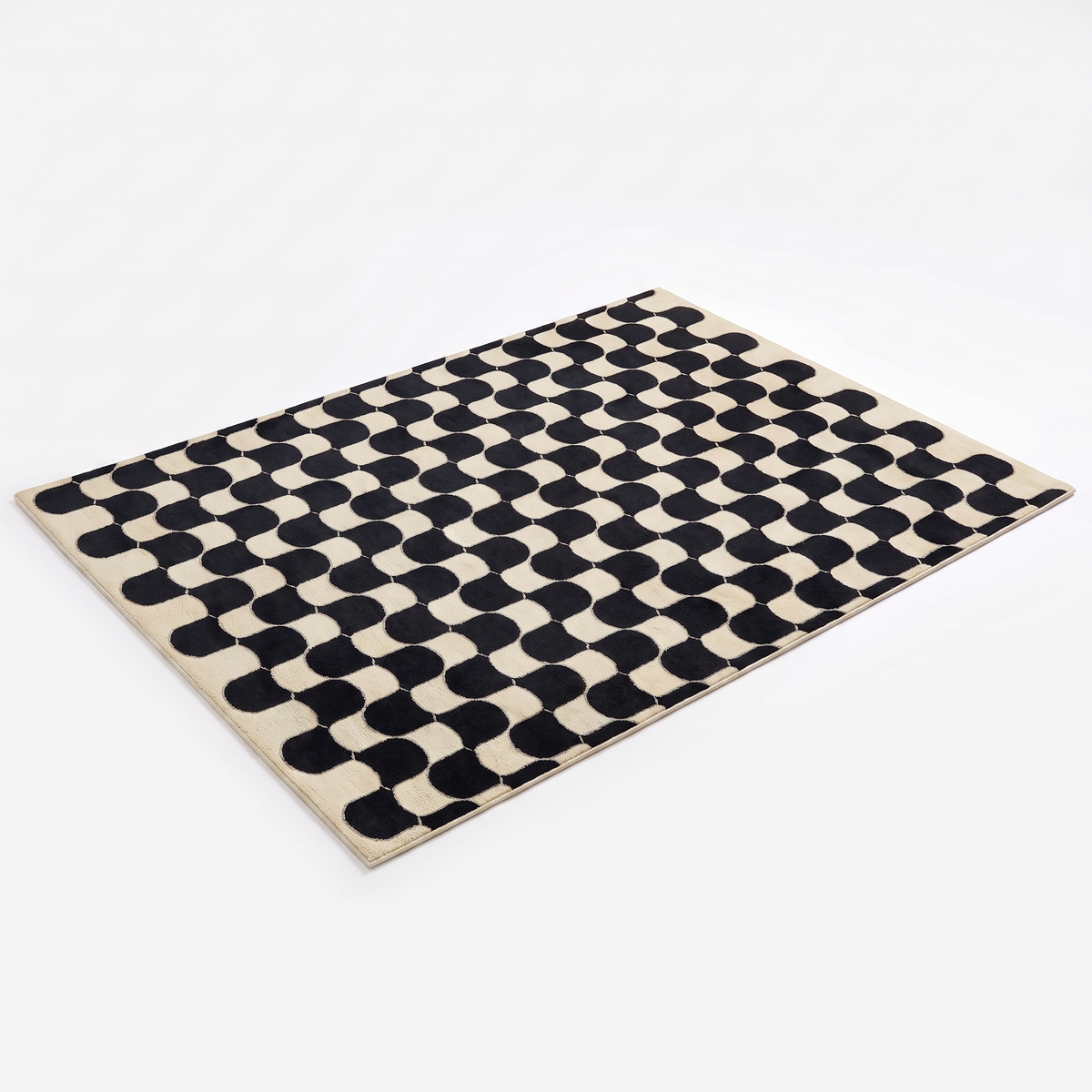 Boras Checkerboard Rug, Black and Cream on white