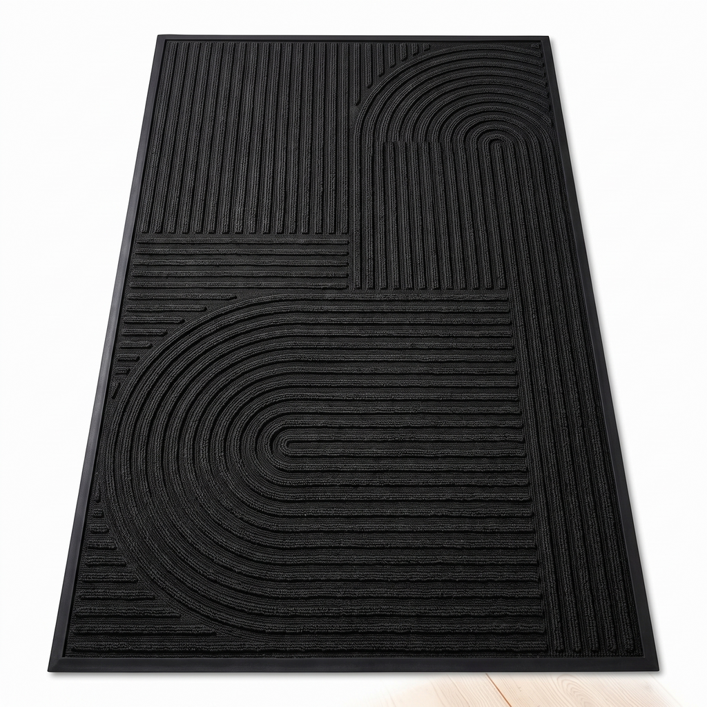 Emden grooved door mat, black arc