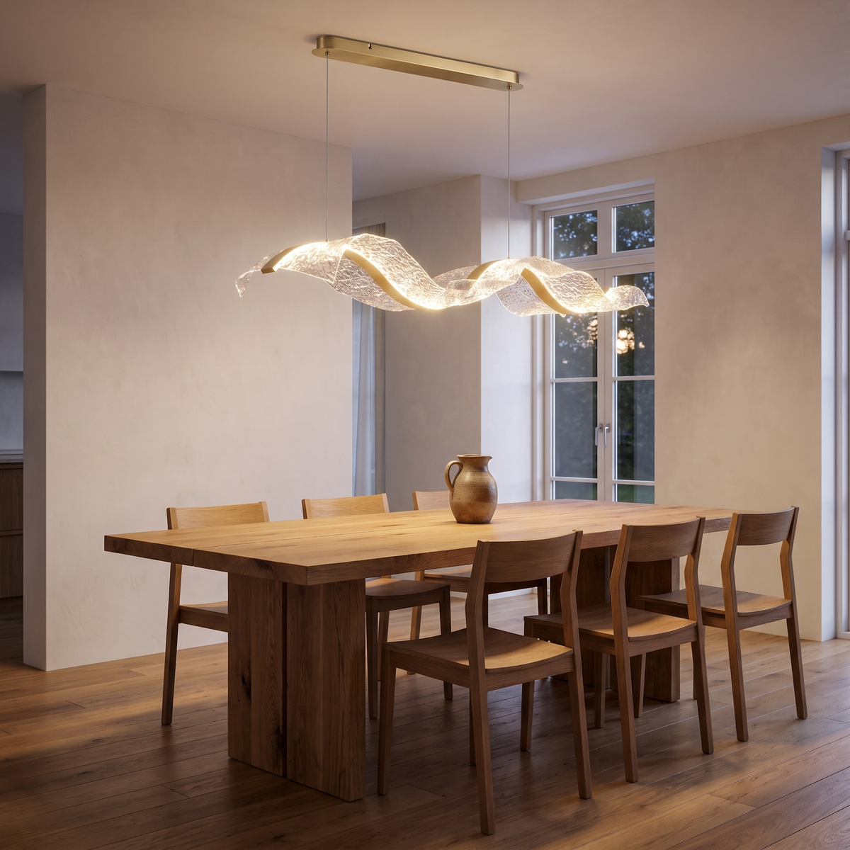 Binz wave pendant light over a dining table