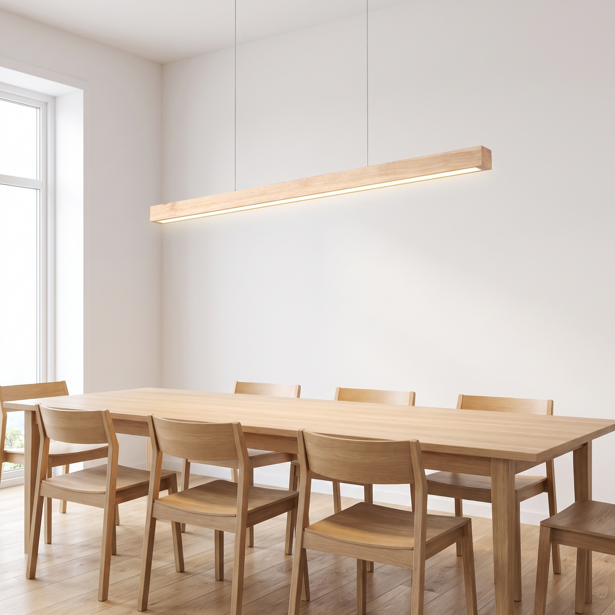 Hjo linear pendant over a dining table
