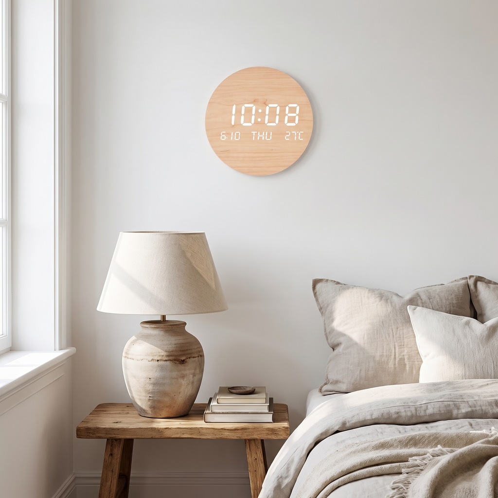 Nykoping clock above a bedside table