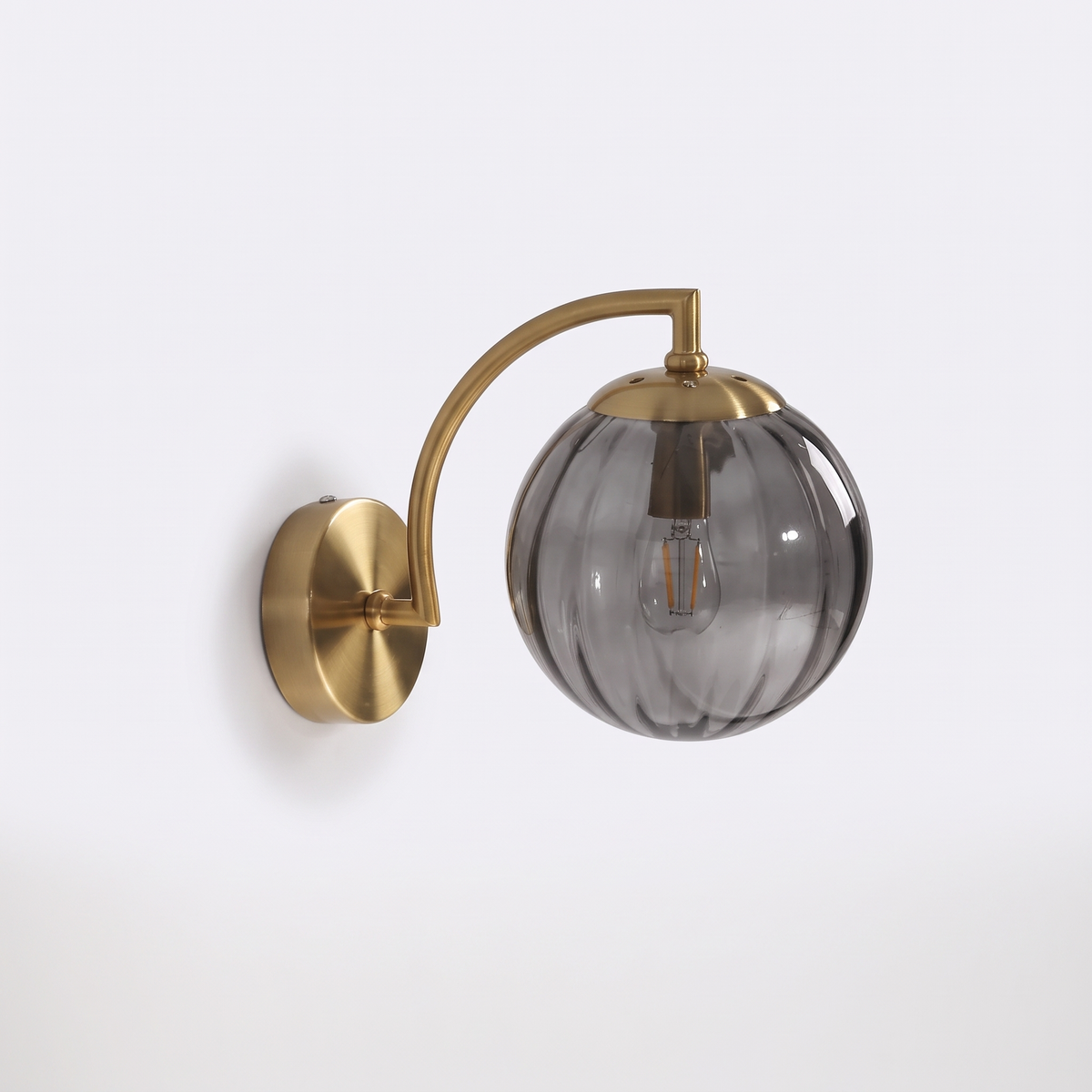 Vimmerby ribbed glass globe wall light, smoke grey