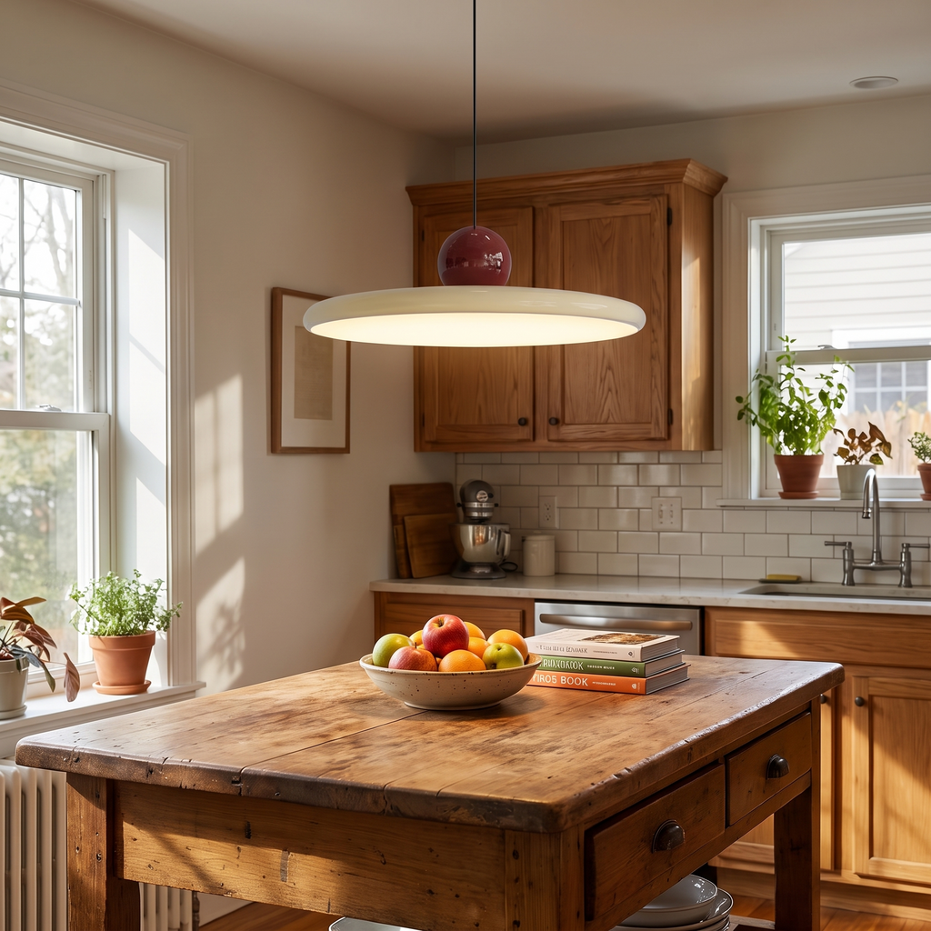 Vadstena cream pendant over a kitchen island